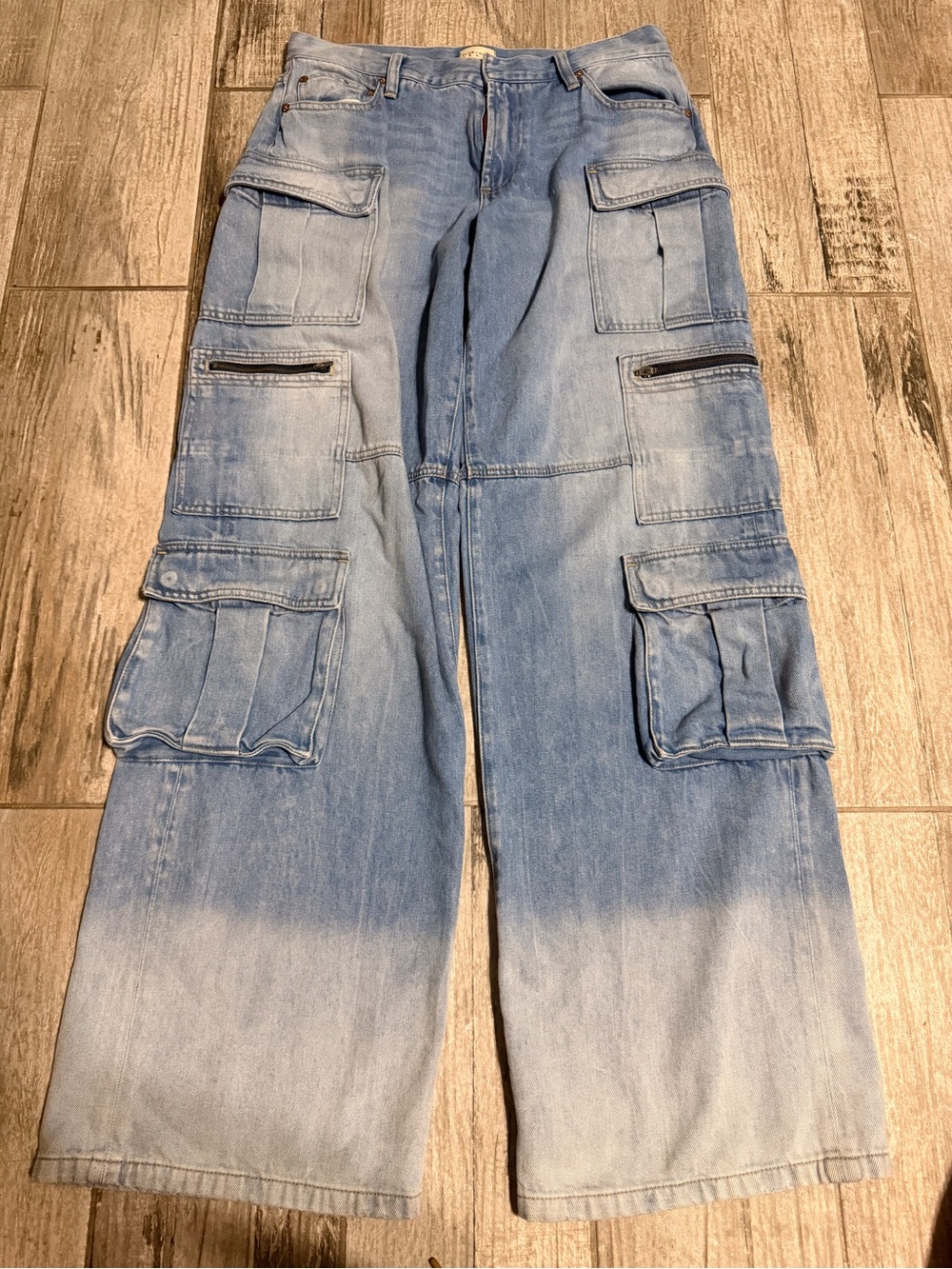 Alice + Olivia Light Blue Ombre Cargo Jeans